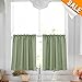 Lazzzy Kitchen Curtains Cafe Curtains Green Waffle Weave Tier Curtains for Bathroom 24 Inch Length Window Curtain Set for Living Room Bedroom Light Filtering Drapes Rod Pocket 2 Panels Olive