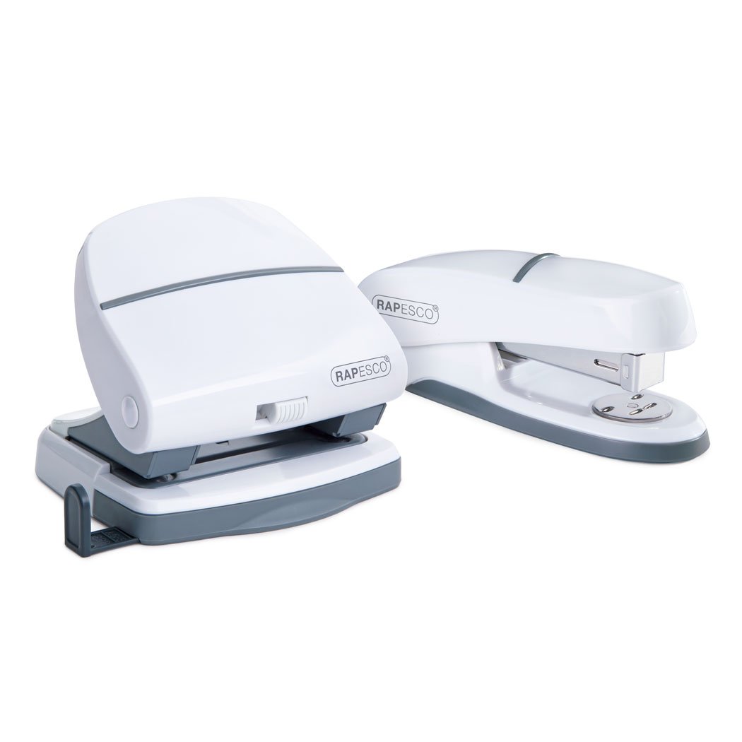 Rapesco 1275 P20 Shimma Stapler and Hole Punch Set, White