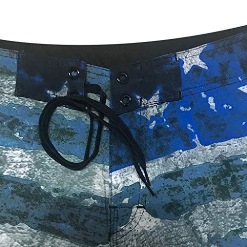 Men Spring Summer Star Stripe Print Beach Shorts Casual Quick Dry Beach Shorts Swim Trunk (Dark Blue, 36)