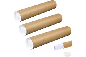 3 Pack Kraft Mailing Tube with Caps, 12 Inch Cardboard Poster Tube for Mailing, Shipping, Artwork, Storage & DIY Crafts， Docu