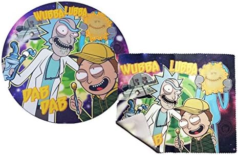Rick and Morty 8" Round Fabric Top Dab Pad w/ Microfiber Glass Wipe (2 Item Bundle)
