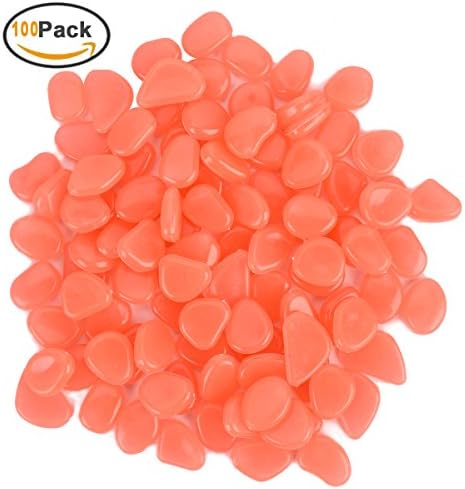 AsapGot 100pcs Glow in the Dark Garden Pebbles Stones, Decor DIY Decorative Gravel Rocks for Outdoor, Walkway, Yard Grass, Garden Décor (Light Orange)