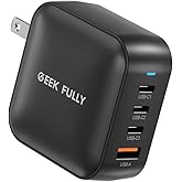 GEEK FULLY 200W GaN Wall Charger | 4-Port Fast Charging Station (3xUSB-C PD3.0 + USB-A QC3.0) | Compact Power Adapter for MacBook Pro 16" M3/iPhone 17 Pro Max/Samsung S25 Ultra | UL Certified