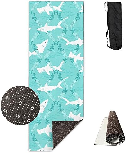 Cute Shark Swimming In The Sea.PNG 72X24 Inch Premium Print Reversible Yoga Mat Non Slip Crystal Velvet Exercise Mat For Hot Yoga