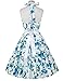 Sleeveless Halter Tea Party Dress 50s Swing Dress CL6075 (XXX-Large, White Blue)
