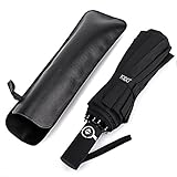 ISIDO Folding Windproof Umbrella 10 Ribs Travel Umbrella UV Protection Coating Auto Open Close Upgraded Anti-Slip Handle - Gift Leather Cover