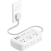 Short Extension Cord 1 FT - Small Power Strip Flat Outlet Extender Surge Protector with 6 AC Outlets &amp; 3 USB Ports, Mini Extension Cord Flat Wall Plug for Home Office Dorm Kitchen Bathroom Essentials