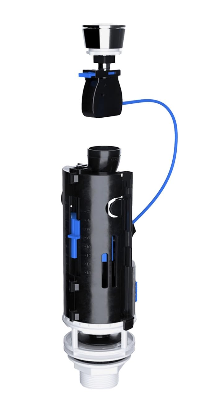 PlumbEZ Universal Dual Flush Valve for Toilet Flush System Replacement, WRAS Approved Adjustable Toilet Cistern Flush Parts, Fits 1 1/2" & 2" Outlet with Universal Push Button & Internal Overflow