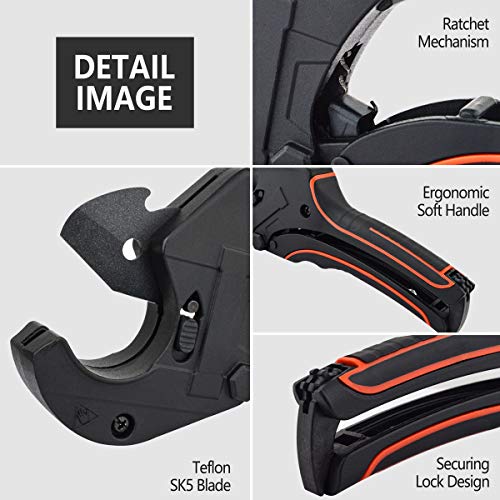 Gunpla Ratchet-Mechanism Plastic Pipe and PVC Cutter for Cutting 1-5/8 inch(42mm) PVC CPVC PEX PE PPR Pipes, ideal for Plumber and Home Work