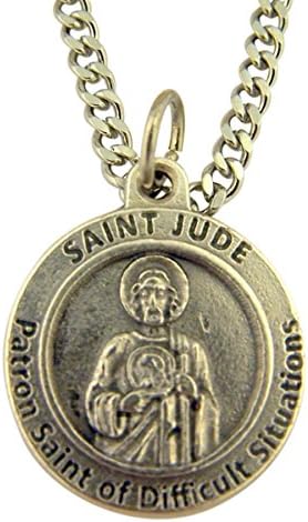 Catholic Saint CharmsSilver Tone Saint Jude Patron of Difficult Situations Medal on Chain, 3/4 Inch