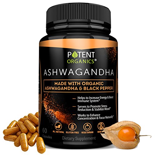 100% Organic Ashwagandha 1300 mg - Natural Energy & Immune System Booster - Stress & Anxiety Relief - Organic, Vegetarian & GMO-Free – 60 Capsules with Black Pepper for Absorption