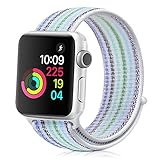 Runostrich Compatible Apple Watch Sport Loop Nylon Band 42mm 38mm Soft Waterproof Strap Woven Classic Stripe Adjustable Compatible Apple Watch Series 3 2 1,Edition Sport (Green Blue Stripe, 42mm)
