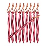 Tripmas Premium Aluminum Tent Stakes 10 Pack - Swirled Shape Tent Pegs with Nylon Pouch - 8