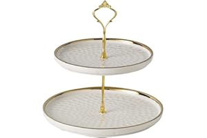 Flunyina Round Cupcake Stand 2-Layer Ceramic Fruit Plates 6" 8" Cakes Desserts Display Rack Fruits Porcelain Round Platter De