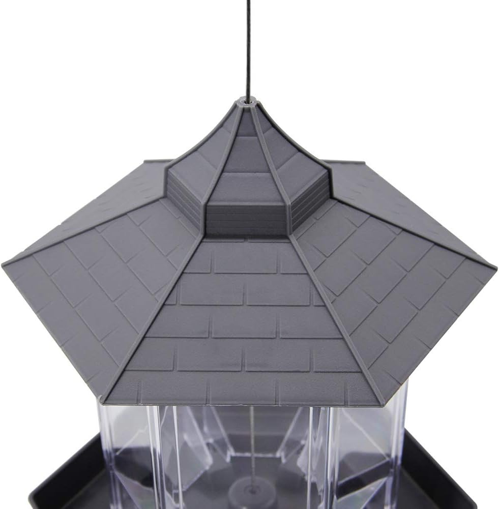 SAND MINE Panorama Bird Feeder, Hexagon Shaped with Roof Hanging Bird Feeder for Garden Yard Decoration (Grey) : Garden & Outdoor