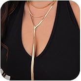 OAOSIOH 2Pcs Gold Long Snake Chain Y Drop Necklaces for Women Trendy Statement Layered Lariat Choker Necklace Y2K Formal Prom Party Jewelry Accessories Gift