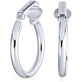 Wide Large Medium Hammered or Simple Tube Hoop Clip On Earrings For Women Teen 14K Yellow Rose Gold Plated .925 Sterling Silver Hinge .75-1 Inch Diameter