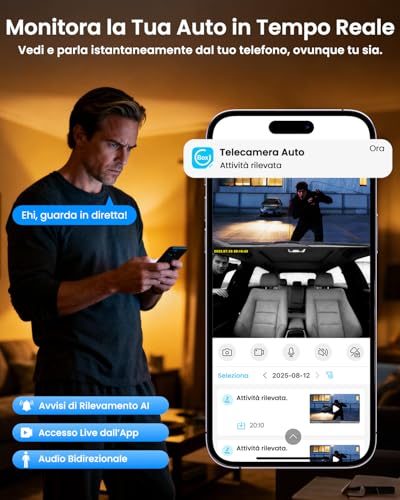Dash Cam Auto 4G LTE con SIM, Veralyxa Telecamera Auto Atti Vandalici, Rilevamento Radar & Avvisi, Parcheggio 24h, Visione Live da Remoto, Audio Bidirezionale, GPS, Cloud/SD, per Privati, Taxi, Flotte
