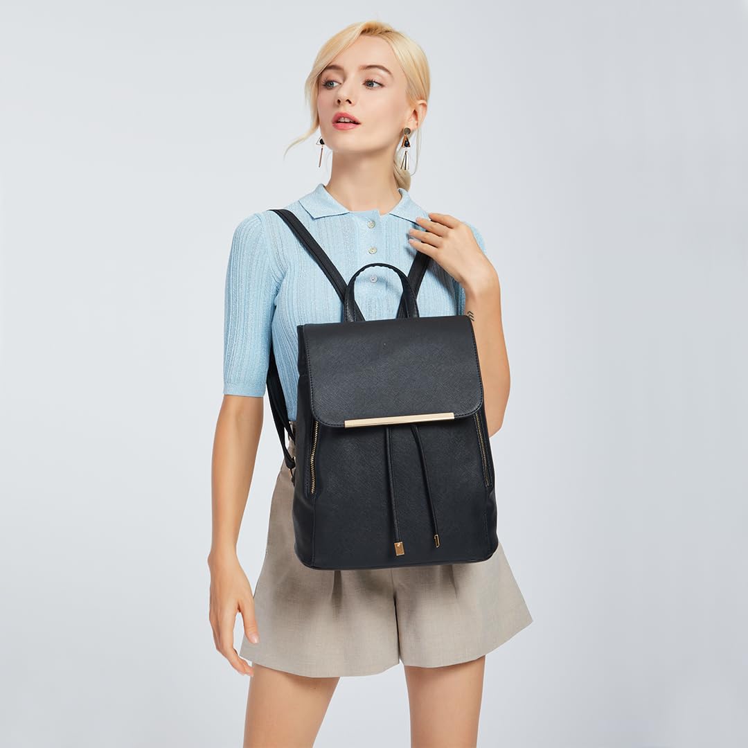Miss Lulu Backpack Womens Fashion Backpacks Black Backpack Ladies PU Leather Waterproof Daypack Medium School Work Travel