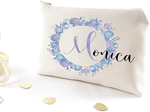 Personalized Bridesmaid Gift - Custom Bridesmaid Bag - Will You Be My Bridesmaid - Champagne With Blue And Purple Flowers - 9 x 7 inches