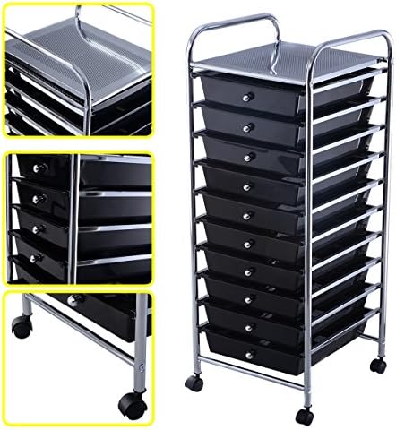 Black 10 Drawer Rolling Storage Cart Scrapbook Paper Office School Organizer US Ship