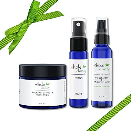 Whole Clarity - Flawless Face Anti-Aging Must Have Kit - Contains: Fountain of Youth Face Cream, Vegan Facial Toner, Oil Cleanser and Makeup Remover