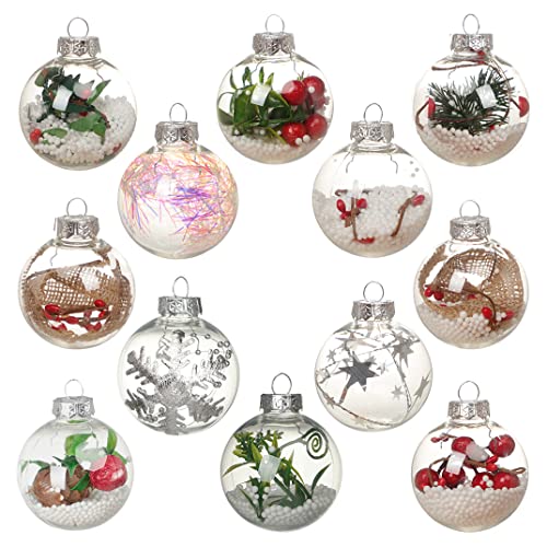 Wenosda Clear Plastic Acrylic Fillable Ball Ornament Set Holiday
