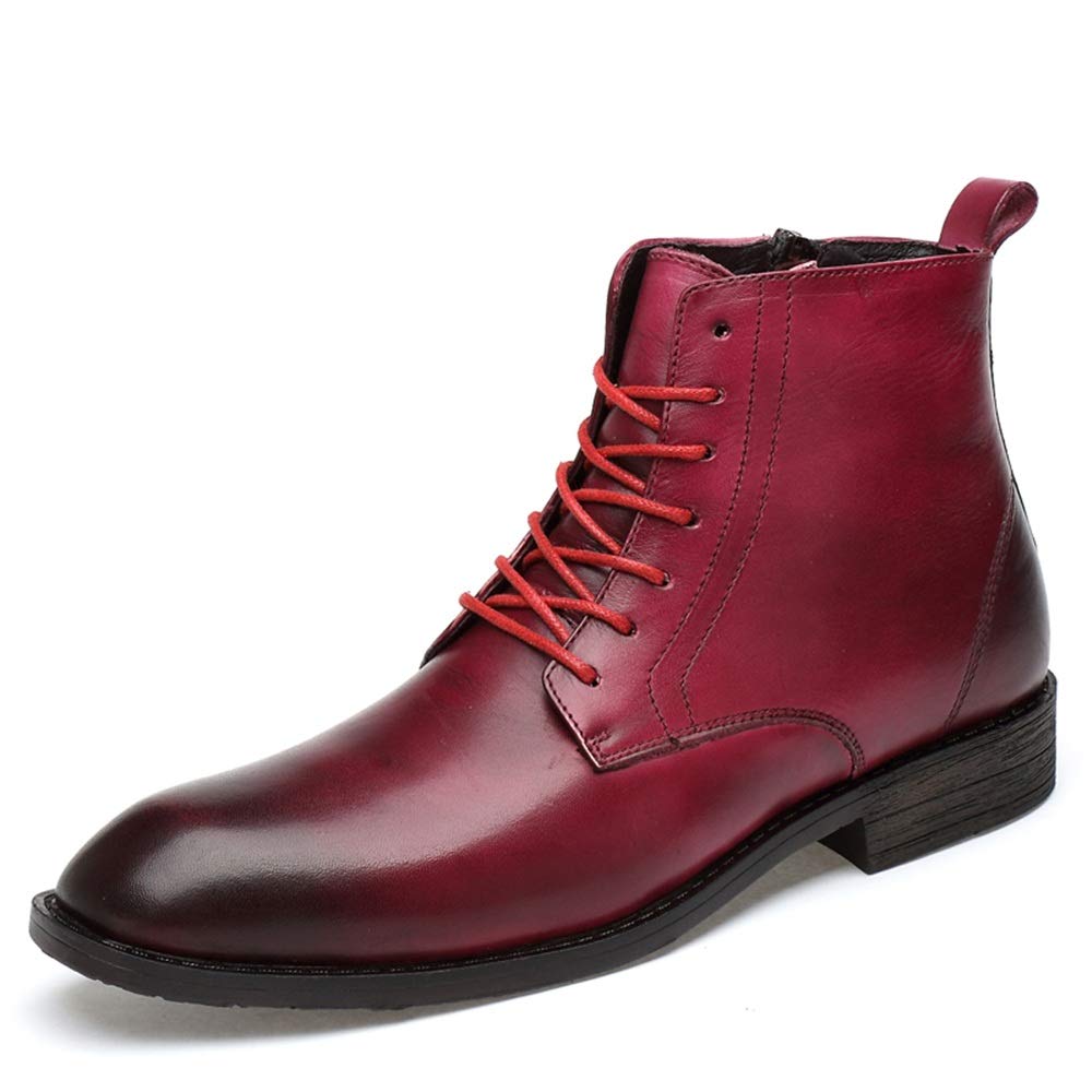 CHIFAN Men's Genuine Leather Slope Zipper Inadequate Boots for Business Affairs Casual (Color : Wine