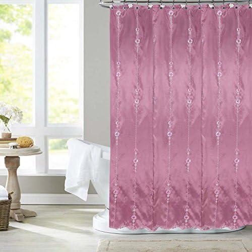 fabric shower curtain with embroidery sequence jayden Collection (70x72, grape) By United Linens
