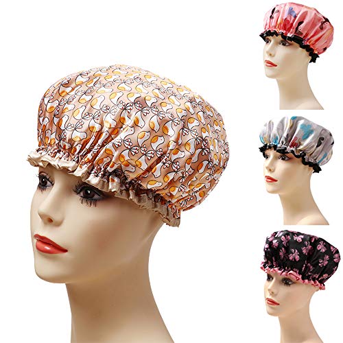 Waterproof Women Shower Cap Large Bath Cap Gutsdoor 4 PACK Double Layer Shower Hat Designed for all Hair Lengths and Thicknesse - Thumbnail 2