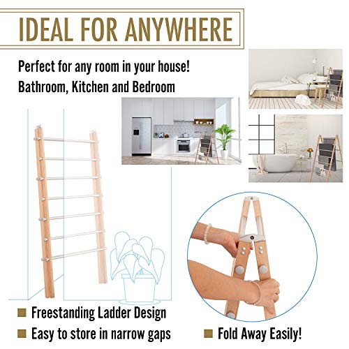 INNOKA Modern Folding Laundry Ladder Towel Rack [Lightweight Beechwood Frame] Multi-Tier Foldable Space Saving Dryer Shelf with 5m Drying Space and Max Load 8kg for Wet Clothes and Towels - Thumbnail 3