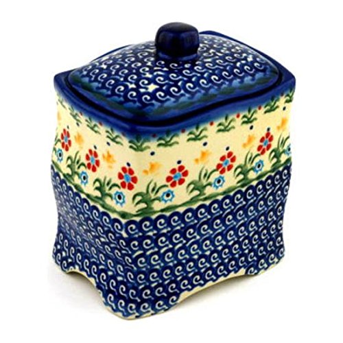 Ceramika Bona H0399C Polish Pottery Ceramic Jar with Lid Hand Painted, 6-Inch