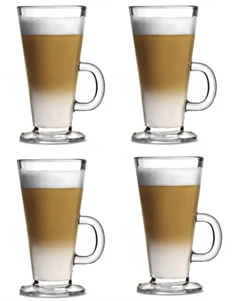 Royal Cuisine Set of 4 Latte Glasses Coffee Mug Espresso Cups Cappuccino Tea Iced Coffee Glasses Hot Drink Large Mug with Handle Ideal for Ice Cream Latte Hot Chocolate (270ml)