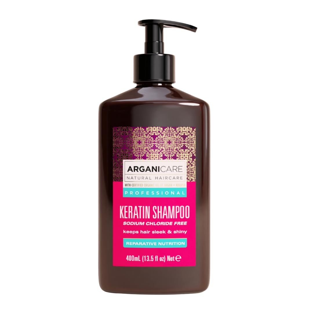 Arganicare | Keratin Professional Shampoo | All Hair Types | Strengthening and Smoothing Cleanse | Softness, Manageability and Shine | 400 ml