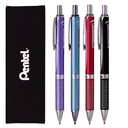 Pentel Energel Alloy RT Gel Pen Medium Metal Tip Ballpoint Pen (Pack of 4 Pens))