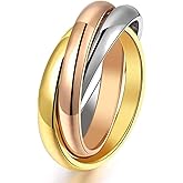 ANIEJUFI Stainless Steel Interlocked Rolling Ring Triple Band Stacking Cross Rings for Women