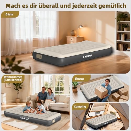 KASIMO TPU Air Mattress Self-Inflating, Air Bed for 1 Person, Guest Bed with Integrated Electric Pump, Inflatable Mattress with Cushion, Air Mattress 190 x 90 x 22 cm for Guests at Home and Camping