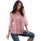 Sunfei Autumn Women Lace Crochet Long Sleeve Shirt Casual Blouse Tops (L, Pink)