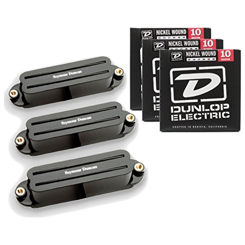 Seymour Duncan 11208-02-B Hot Rails Strat Black Pickup Set w/ 3 Sets of Strings