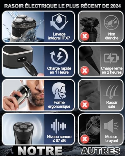 Professional Men's Electric Shaver with LCD Display, 4D Wireless Rotary Shaver