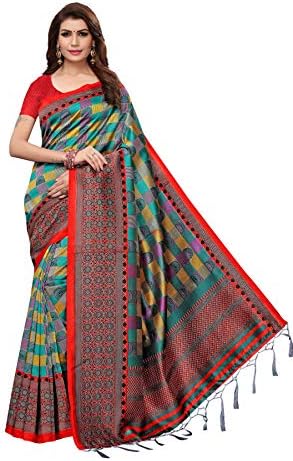ROYAL CROWN women's art silk kalamkari and bhagalpuri style saree with blouse piece Green Free Size -SADHANA GREEN