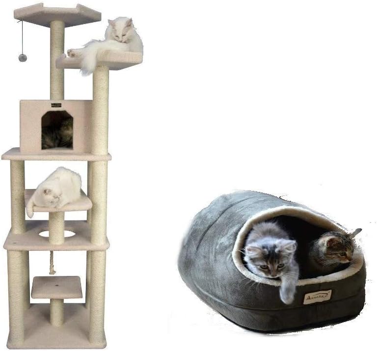 Armarkat Combo Cat Tree, Ivory with Cat Bed, Green