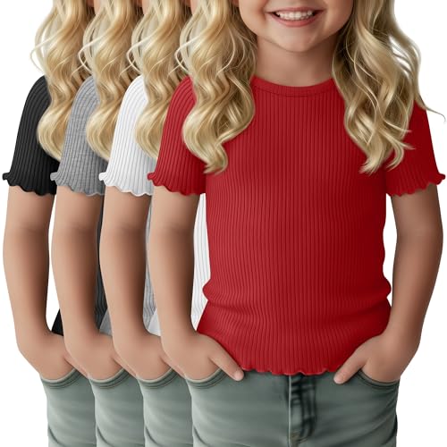 YooAurvox Toddler Girls Ribbed Short Sleeve T-Shirts