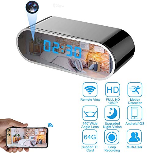 Hidden spy camera alarm clock detection/loop recording with night