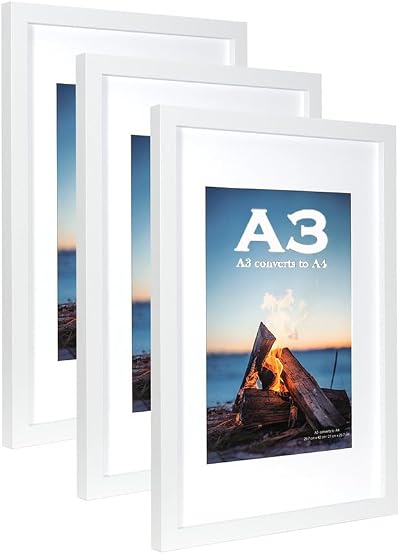 Scholar Tree White Wooden Picture Frame A3 Set of 3 with Mat