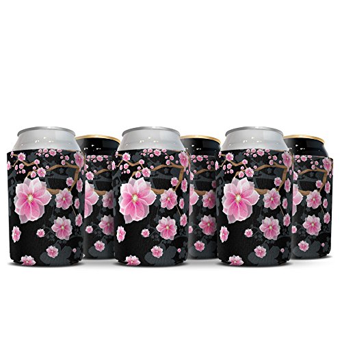 WIRESTER Can Cooler Sleeves for Soda Beer Can Drinks, 6 Pack - Falling Pink Flower