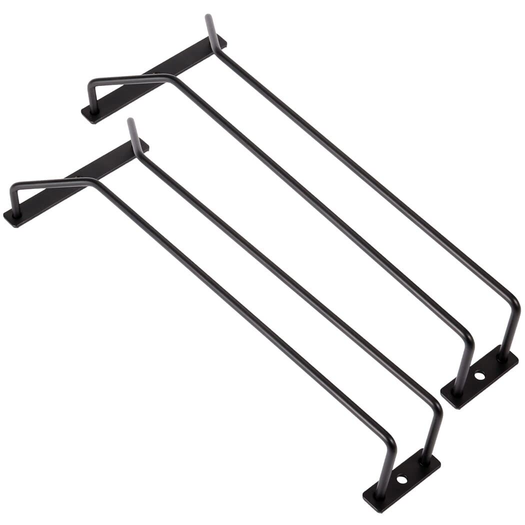 Dianoo 2pcs Wine Glass Rack Under Cabinet Black, Metal Wine Glass Holder, Stemware Rack Under Shelf, Wine Glasses Storage Hanger, 30.5cm