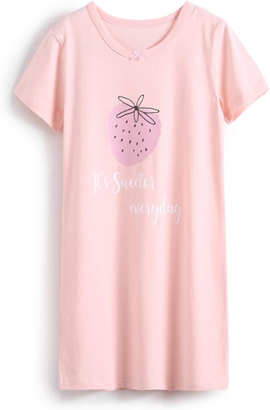 Girl's nighties Strawberry Sleepwear Cotton Cute Fruit Princess Nightdress Blue Pink toddler kids