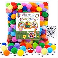 Caydo [400 pcs] - 300 Pieces 1 Inch Assorted Pompoms with 100pieces Wiggle Eyes Multicolor Arts and Crafts Pom Poms Balls for