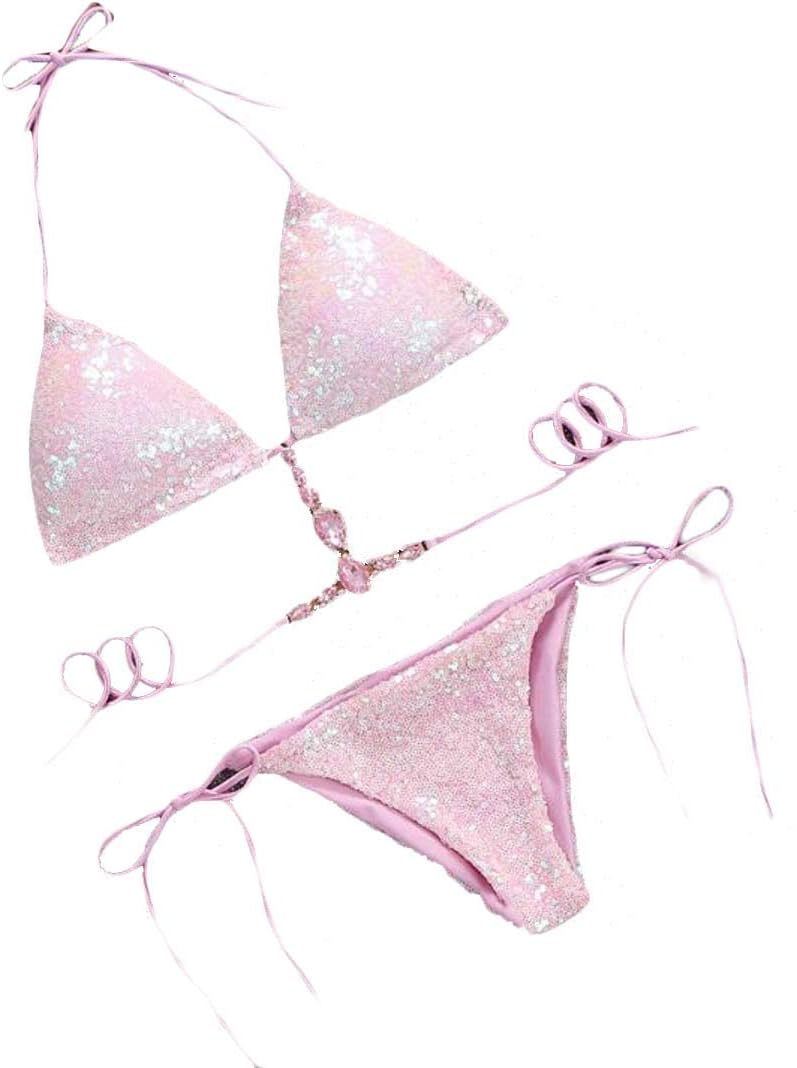 X-Future Traje de baño de Dos Piezas con Lentejuelas Brillantes para